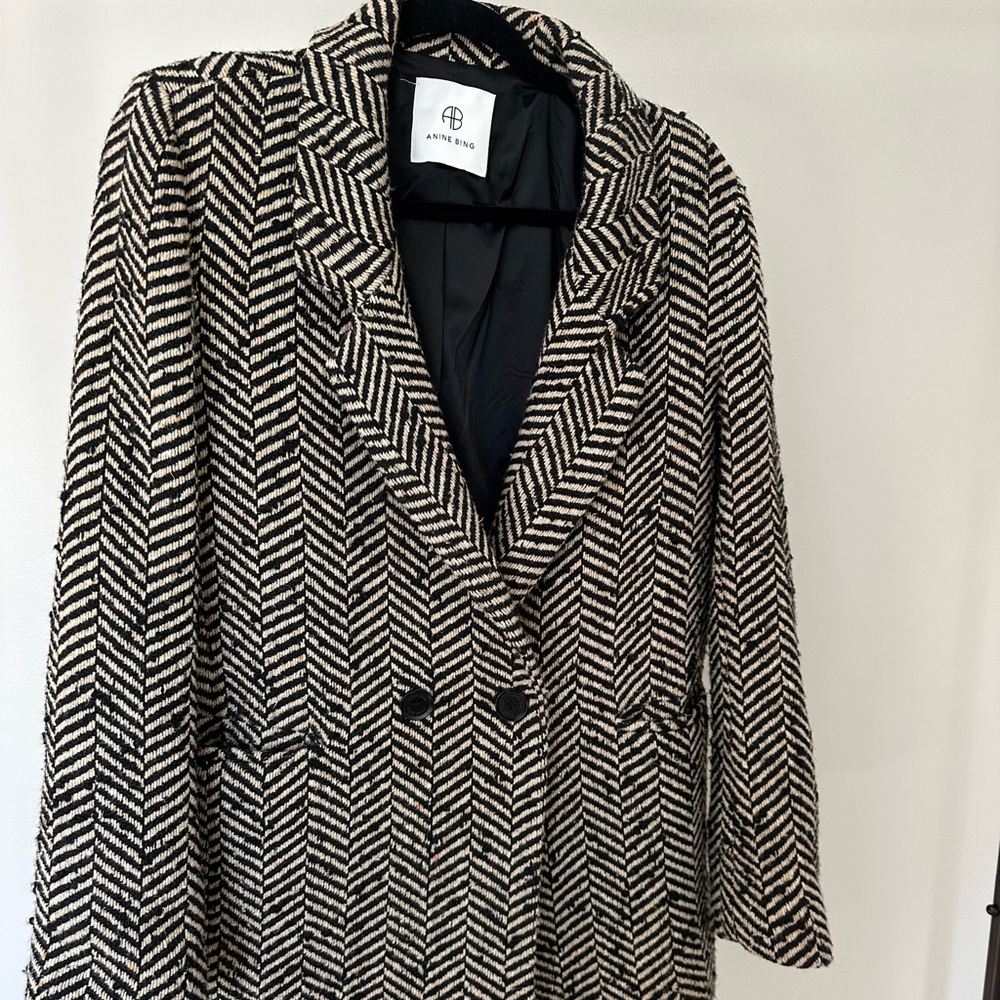 Anine Bing Black and Cream Herringbone Diana Blazer